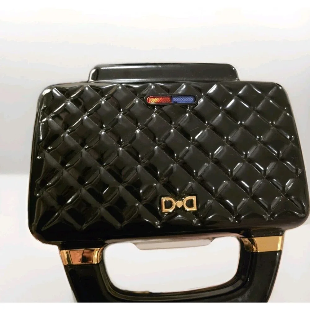Dash Kitchen Couture Sandwich Maker | Black Quilted Handbag Style | Gold Accents